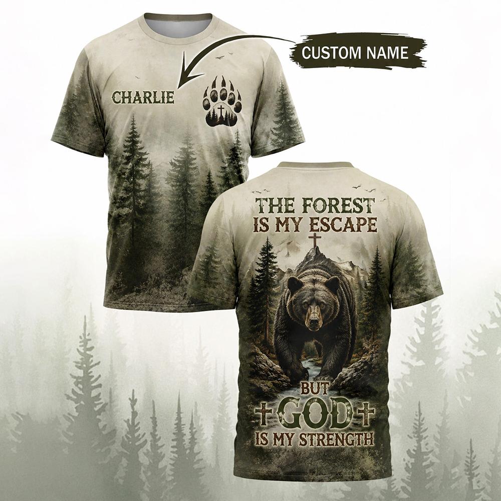 Outdoor Hunting Names - Men Vintage Forest Bear Print T-Shirt